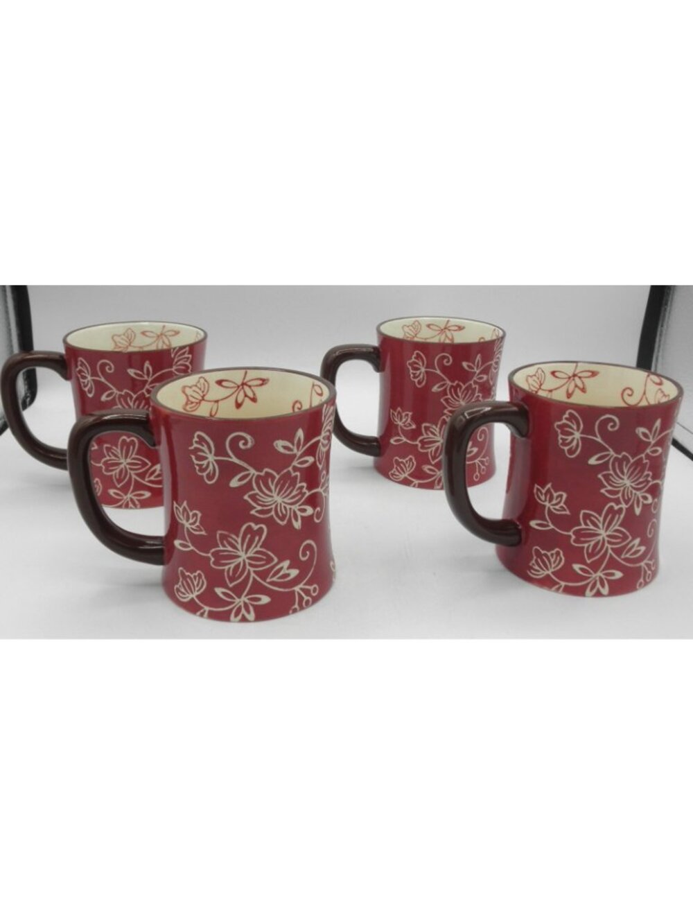 Temptations Floral Lace Cranberry Mug Set of 4 Pattern Code TEQFLLCRA - Picture 3 of 10